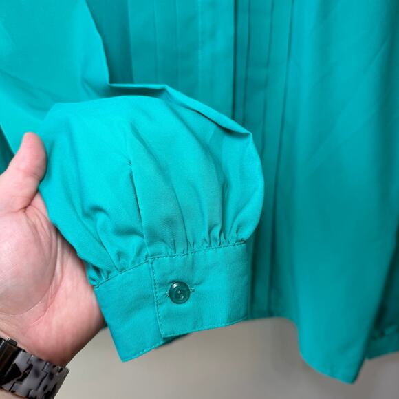 Vintage Carriage Court Women's Long Sleeve Chic Button Blouse Turquoise Size 12 - Picture 5 of 6